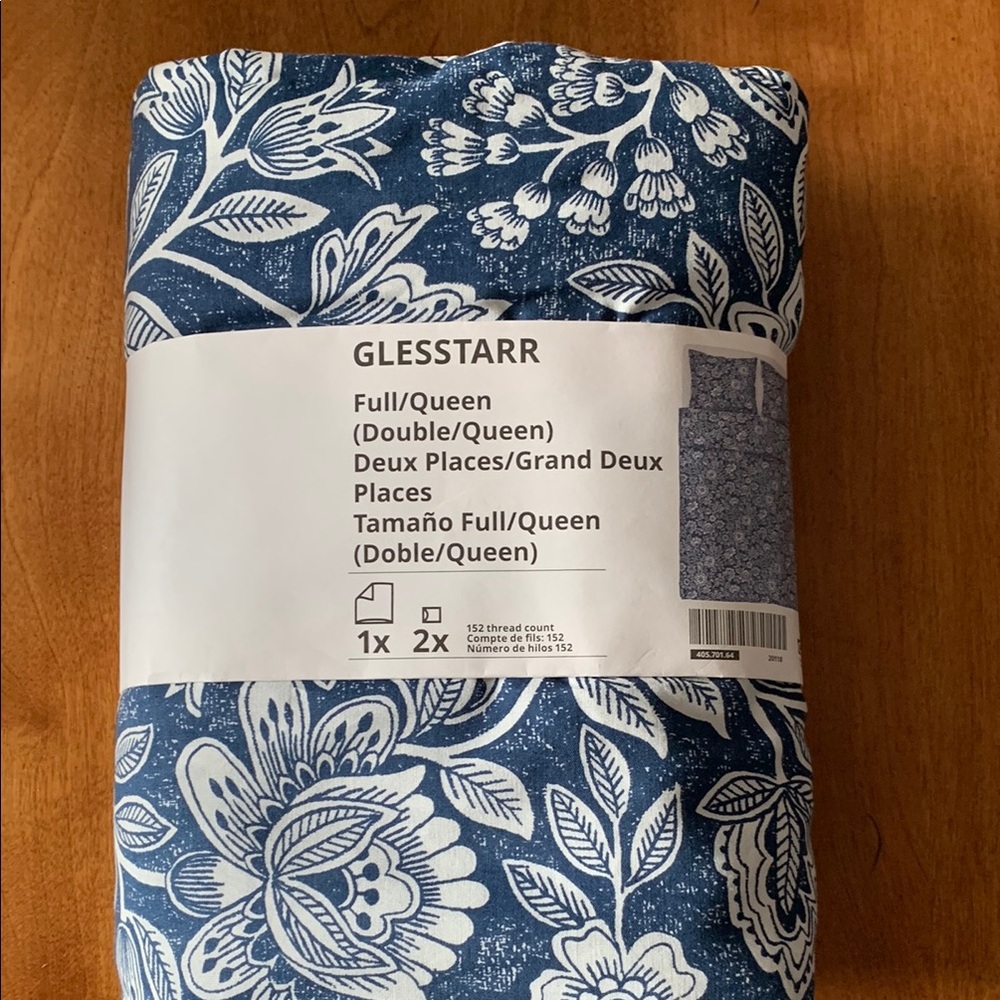 IKEA -GLESSTARR Blue Floral Full/Queen Duvet Cover with 2 Pillow Shams
